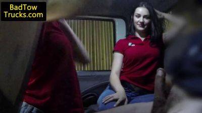 Lucky amateurs share driver's hard cock after getting stranded in a truck on girlfriendsporn.net