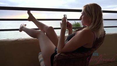 Kate England: Amateur Blonde Flaunts Shaved Body and Small Tits at the Beach while you Admire her Ass on girlfriendsporn.net
